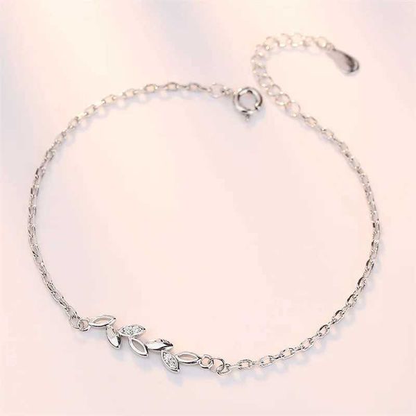 Corrente 925 Silverling Silver Ladies Bracelet Lucky Leaf Silver Bracelet Charm Simple Casal Love Gift Christmas Presente Jóias