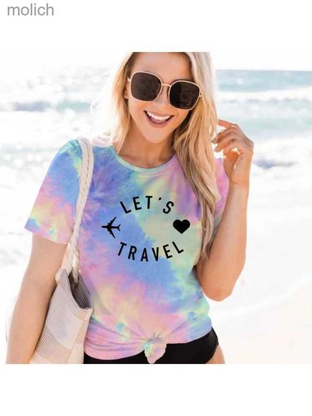 Женская футболка позволяет путешествовать женская галстук-краситель мода Harajuku Leisure Kawaii Summer Unisex Forteme Travel Clothing футболка Topwx
