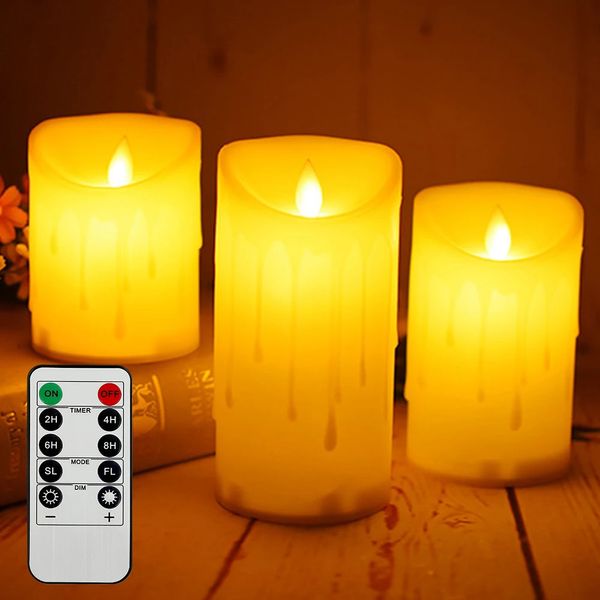 3 PCS Controle remoto LED LED sem chamas Luzes de vela Pillar Led Candles Candles Battery Powerd Tea Lights Candle 240416