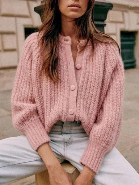 Malha feminina feminina malha tricotar o cardigã de pescoço de lã de lã de lã de lã longa de manga longa sweater sweater de outono inverno