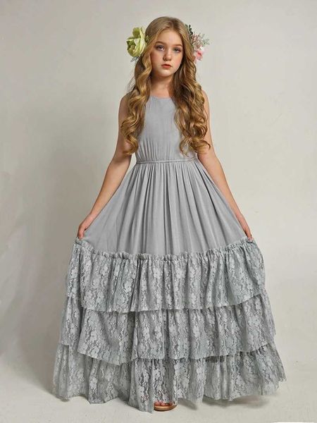 Vestidos de menina novas garotas de renda de renda de babados em camadas vestido de festa bebê crianças meninas de flores vestidos de noiva roupas adolescentes para 3 4 6 8 10 12y