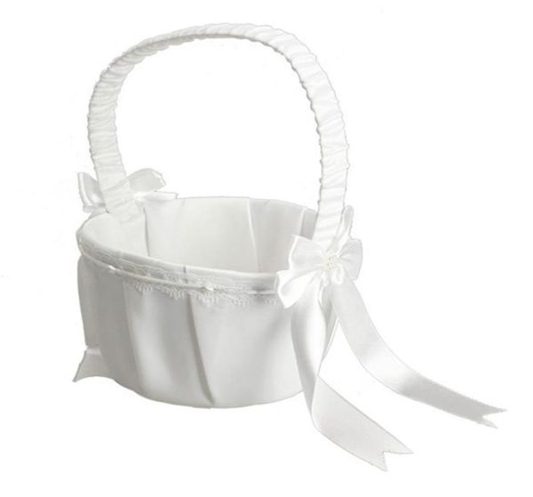 Decorazione per matrimoni in raso avorio Bow Love Case Flower Girl Basket for Wedding Ceremony Party Home9684921