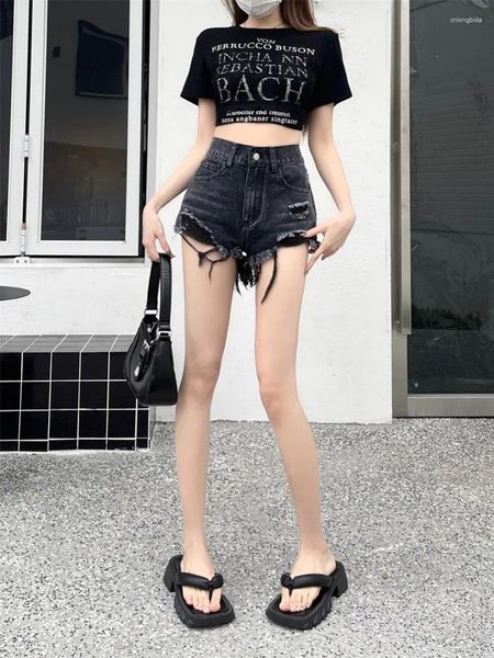 Shorts femininos verão retro picante estilo girl high way slim e perfurado versátil para mulheres tendências de calças jeans