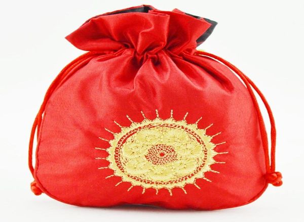 Bordado étnico Bordado Sun Tecido Gift Pouch Satin Satin String Jewelry Gift Packaging Bacs