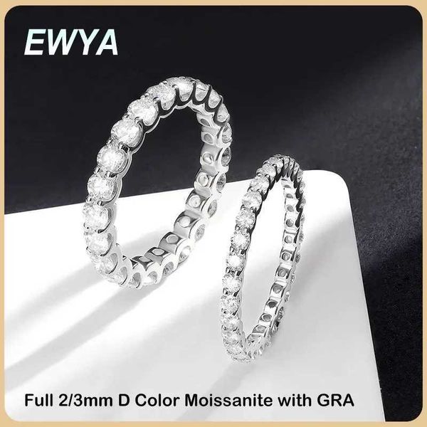 Anéis de banda ewya real 3mm 0,1ct D-cor-cor All Eternal Mosilicon Ring Female S925 Silver Diamond Test Full 2mm Wedding Q240429