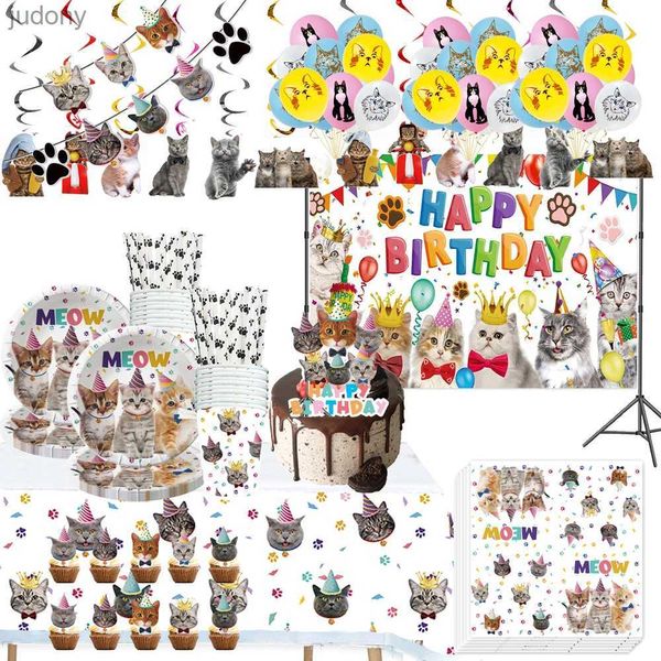 Tavolo da tavolo in plastica usa e getta festa di compleanno per gatto per gatto tablet monouso tablet per gatto piccolo set di palloncini da tovagliolo wx