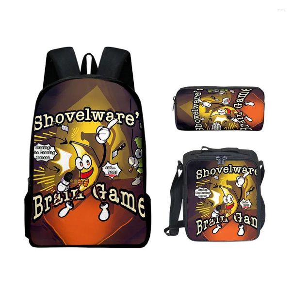 Backpack ROVATY SHOVELWARE Brain Game 3pcs/Conjunto 3D Imprimir Student Bookbag Travel Laptop Daypack Lunchags Case lápis