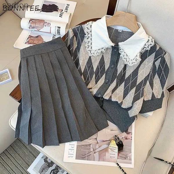 Gonne da donna mettono due gonne pieghettate peter pan collare cropt top dolce alto abbigliamento cavai preppy cavai estetico retrò comodo xw