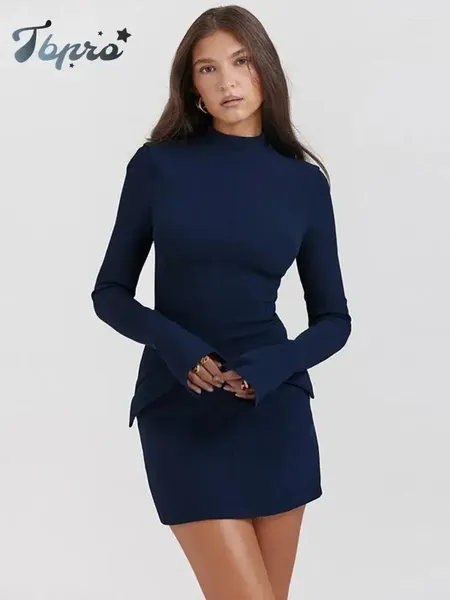 Abiti casual Donne Donne eleganti blu scuro mini abito abito autunno tasca sexy bodycon lunghe bodycon club chic party club 2024