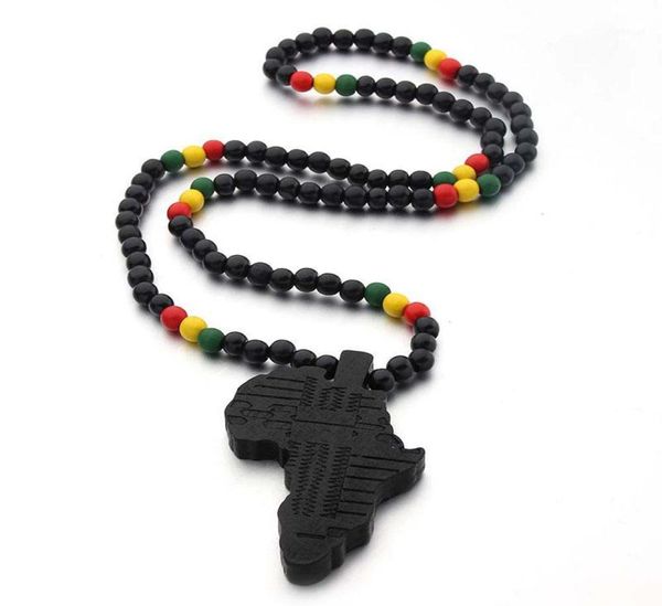 Anhänger Halsketten schwarzes Holz runde Perlen handgefertigtes elastischer Afrika -Karte graviert DIY Vintage Afrikanische Frauen Party HipHop Rock Schmuck12369069