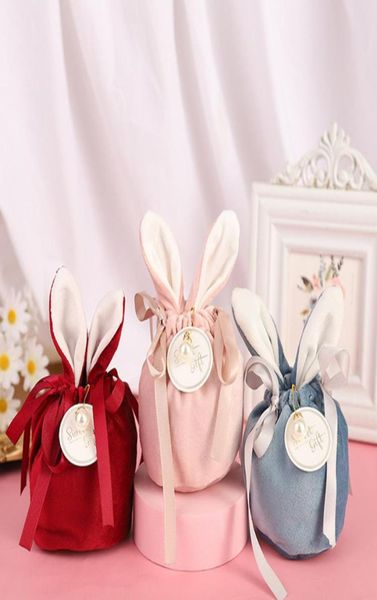 Easter Bunny Bunny Gift Packing Bags Velvet Valentine039s Dia Rabbit Chocolate Sacos de doces de festa de aniversário Organização de joalheria8674703
