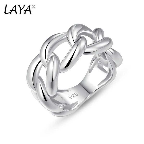 Anelli di banda laya% 925 collegamento a catena cubana in argento sterling adatto a donne design unico gioiello moderno originale 2022 tendenza q240429