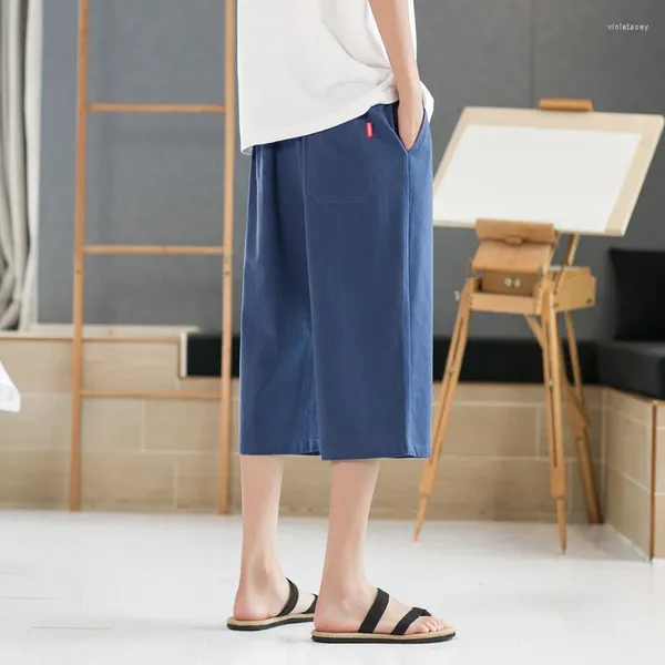 Calça shorts masculinos verão capris solto versão coreana de cor sólida na moda confortável e versátil para diariamente