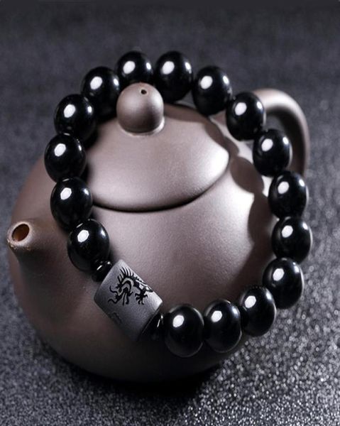 Novo Crystal Black Obsidian Bead Dragon Phoenix Strand Bracelet para homens Mulheres casais amantes Buddha Jóias de amuleto Lucky4562522