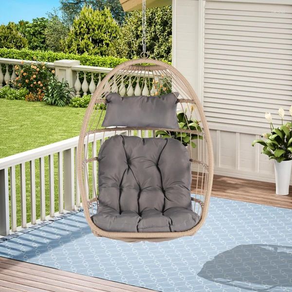 Mobili da campeggio giardino esterno sedia da swing di uovo rattan appeso a legno grigio