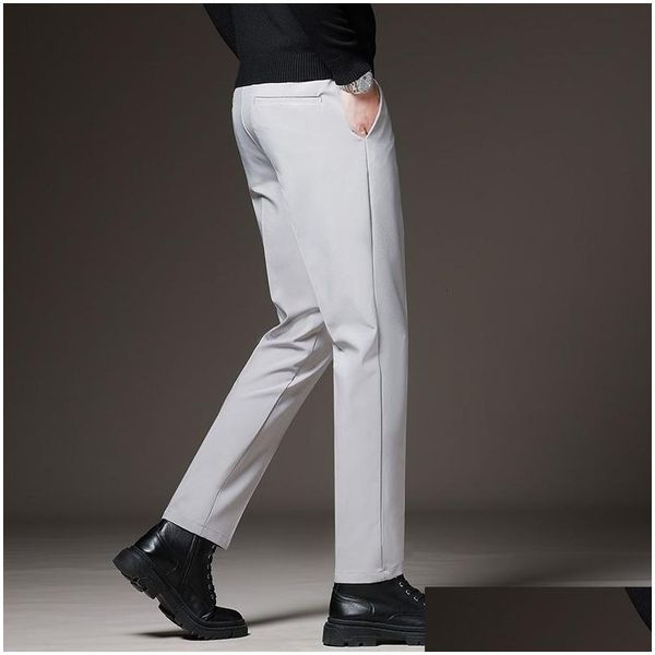 Calça masculina terno de primavera no verão slim comercial escritório elástico cintura preto cinza clássico coreano masculino mais tamanho 2738 40 42 gota del dhsoi