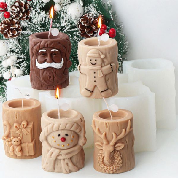 Kerzen bärtige Weihnachtsmann -Klaus -Hirsch -Stumpf Silikon Kerze Schimmel Gingerbread Schneemann Zylinder Gips Kerzensekte Geschenk Weihnachtsdekoration