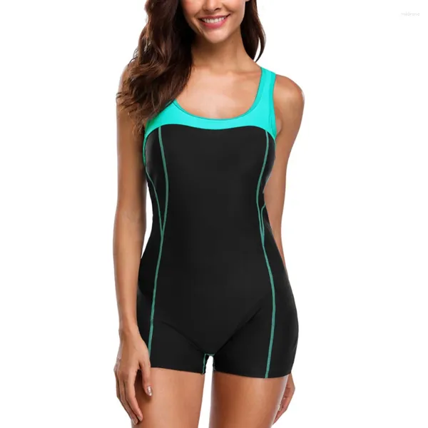 Menas de banho feminina feminina atlética Boyleg One Piece Swimsuit Racing Training Sports