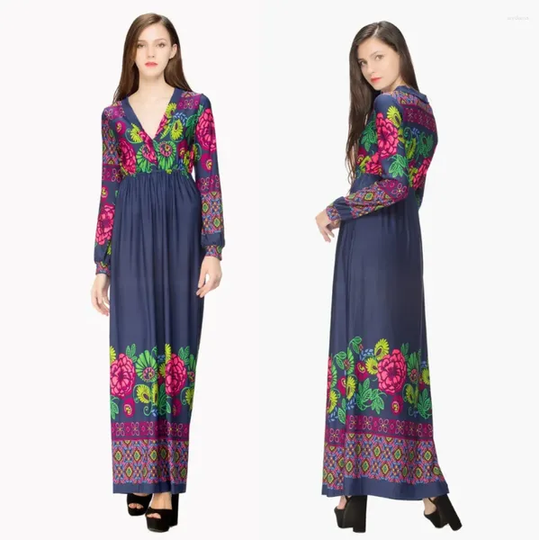 Yaz Maksi için Günlük Elbiseler Artı Beden Kadınlar Bohem Elbise Leopar Baskı Çiçek Uzun Kollu Buz İpek Vestidos 5xl Hj192