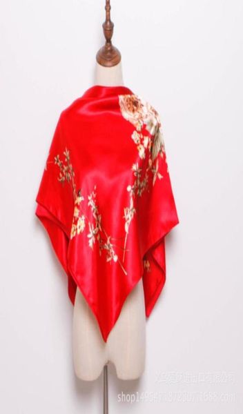 Schals Designere Marke Spring Frauen Chinese Stil Blumendruck rot blau Beige weiß grau rosa professioneller Seidenschal 9090cm9186848