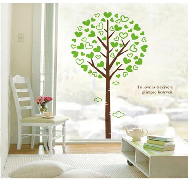 3D Büyük Yeşil Ağaç Duvar Sanat Durumu Dekoruna Aşk Alın Cennet Duvar Alıntı Çıkartma Sticker Ev Sanat Dekor Duvar Kağıdı POS6184930