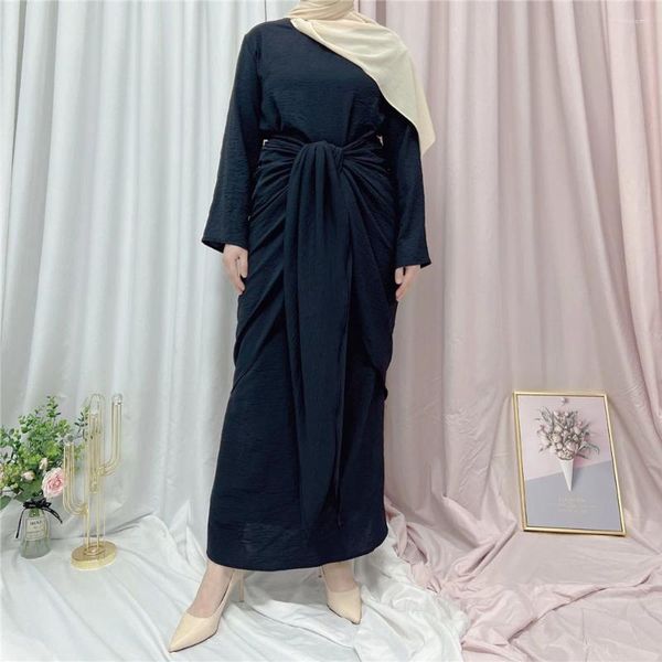 Abbigliamento etnico Satinato Donne musulmane Abaya Ramadan modesto abito maxi a maniche lunghe Turchia Dubai Islam Tunica araba Partito Jalabiya Abito da abiti