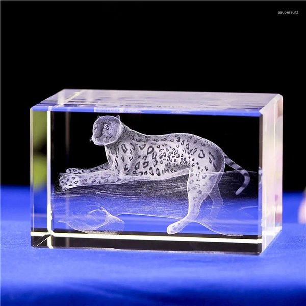 Dekoratif figürinler kristal ev dekor süsleri 3D lazer gravür leopar model kağıt ağırlık hediye fengshui el sanatları dekorasyon aksesuarları