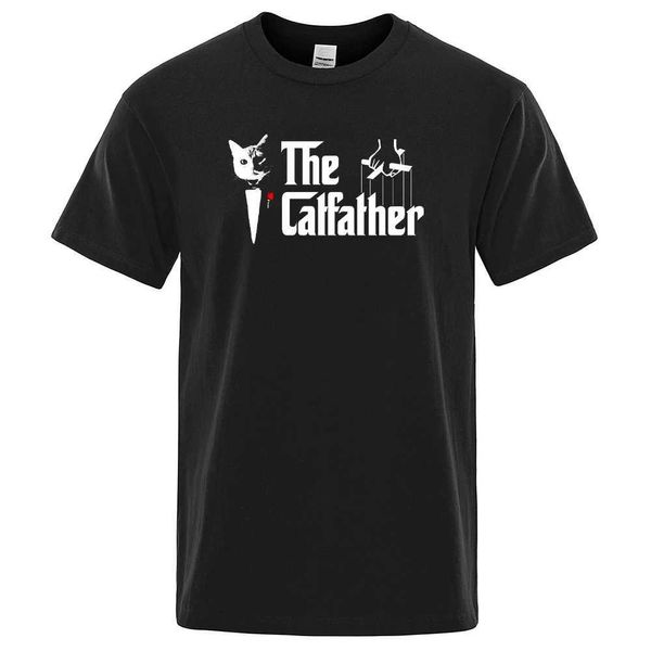 Camisetas masculinas o gato de gato impressão legal homens homens camiseta casual camiseta confortável moda de moda vintage t camisetas superdizes de tamanho solto t camisetas y240429