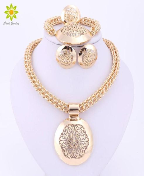 Hochzeitsschmuck setzt die neueste Mode afrikanische Set runde Anhänger Goldfarbe Dubai Big Halskette Ohrringe Geschenk für Frauen 22110995116659584171