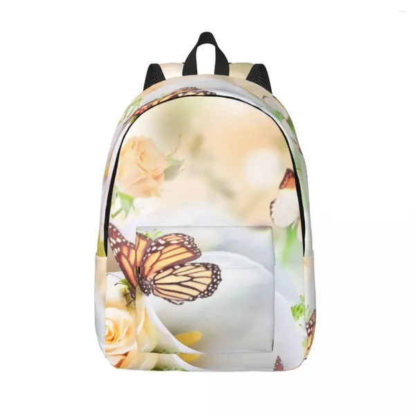 Backpack Roses Calla Lilies Butterfly Bouquet School Student Feminino Laptop de grande capacidade