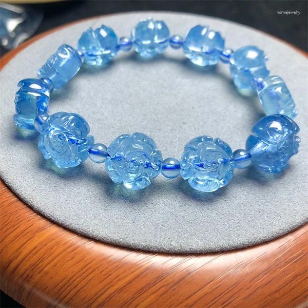 Link Armbänder natürliche Aquamarin -Pfingstrosenblumen -Schnitzarmband Reize Strand Exquisite für Frauen Schmuck Geschenkkristall Energie