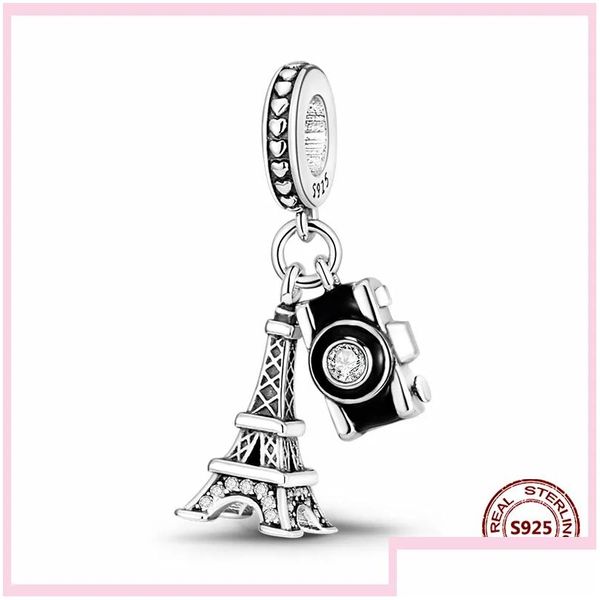 Charmos 925 Sier Sterling Dangler Charm Women Women Beads de alta qualidade Presente de joias do castelo de ferro do castelo Tower Buildthouse Fit P Dheyc