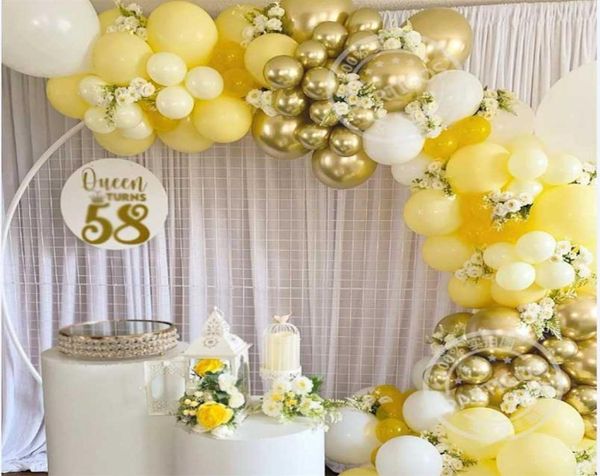 100pcs Kit de guirlanda de balão amarelo Globos de látex de metal de metal para casamento Decorações de aniversário de festas de verão Crianças 2115211516