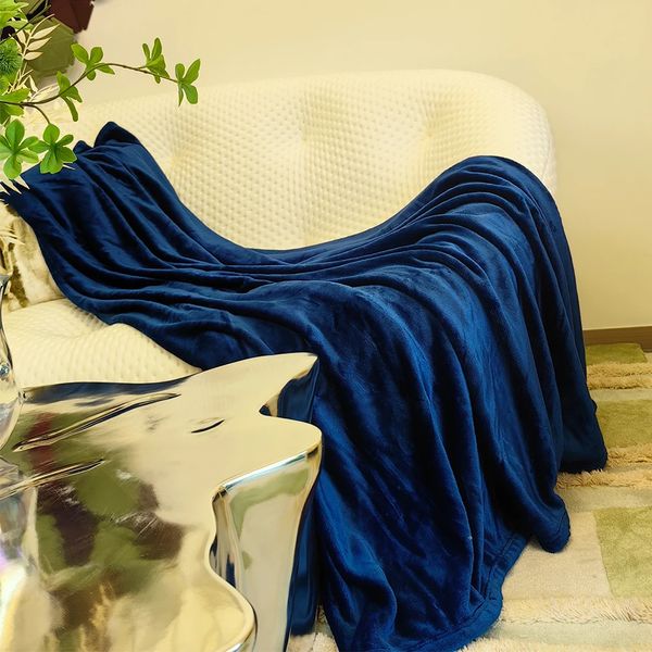Королевский синий утолщенный уютный одеял с высокой плотностью теплые роскошные ретро классические одеяла для дивана Super Speplush Home 240409
