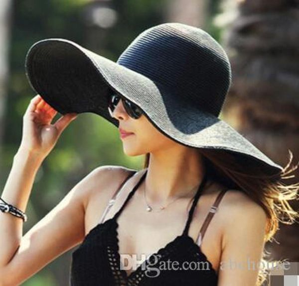 Fashion Sun Hut Frauen039s Diskette Hats Falten Sie breite große Rand Floppy Eimer Hut Sommer Beach Sun Strohhut Cap9729375