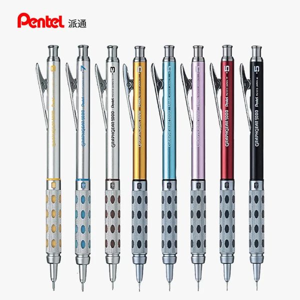 Pentel Gráfico engrenagem 1000 lápis de desenho mecânico com borracha Metal Body 1pc Lápis automático japonês 0,5 mm 0,3 mm 0,7 0,9 mm 240416