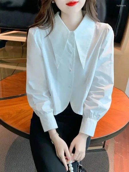 Blouses feminina JMPRS Chiffon Women White Shirt Office Office Ladies Korean Manga Long Button Up Fashion Down Down Collar Spring Tops elegantes