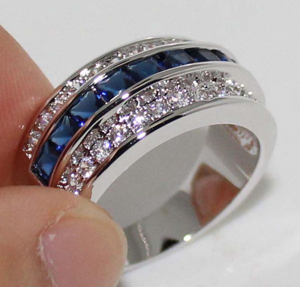 Размер 8 векалона ручной работы Blue Sapphire Gemstone Crystal 10 кт белый золотой кольцевой кольцевой лент женский подарок 4808178
