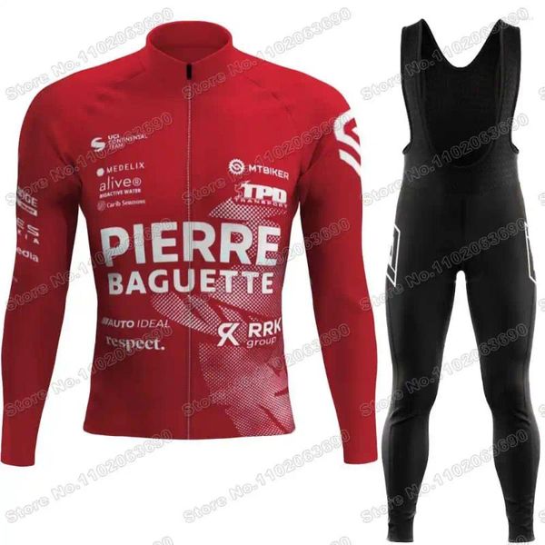 Set da corsa 2024 Pierre Baguette Team Cicling Jersey Set Autumn Inverno Red vestiti per uomo per biciclette per biciclette.