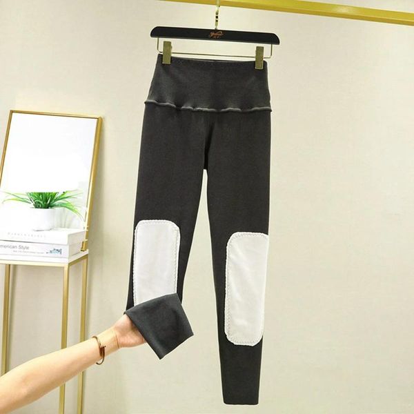 Leggings femininas femininas lã de lã de cor sólida espessa calças quentes calças escovadas duplas joelheiras calças calça cintura outono inverno