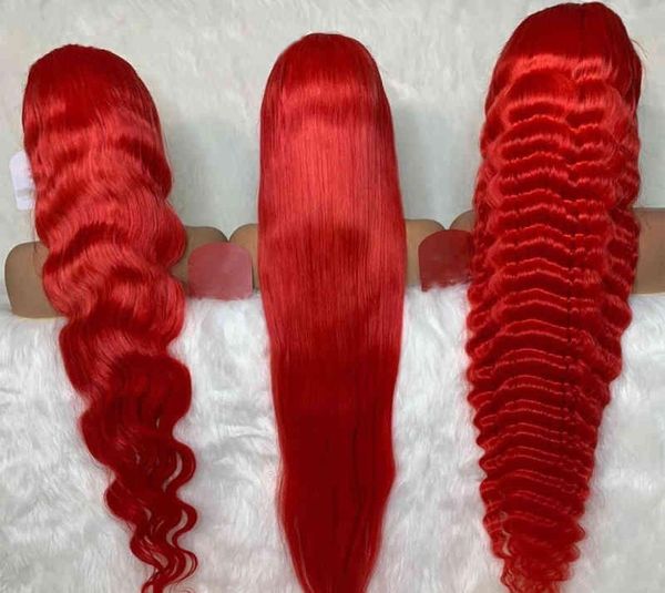 Wholale Color Body Red Body Human Human Hair pré -arrancado 13x6 Wig para mulheres Remy Lace Front Wigs6788240