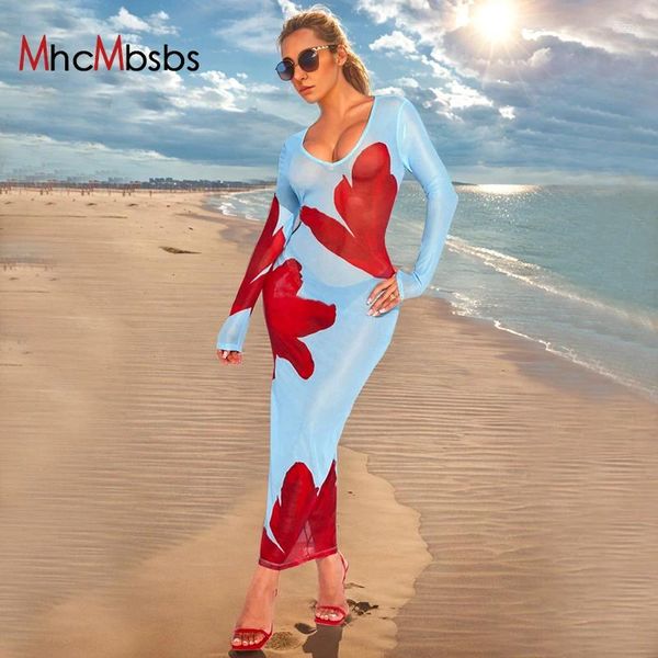 Abiti casual sexy a bassa mesh Vedi attraverso Maxi Dress Women Cover Ups 2024 Summer Beach Vacate Airy Grunge Abiti
