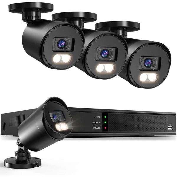 H265 Sistema di telecamere di sicurezza cablata 8CH 5MP CCTV DVR, telecamere di sicurezza per la casa resistente alle intemperie esterne da esterno da 4x 1080p con visione da 100 piedi, accesso remoto