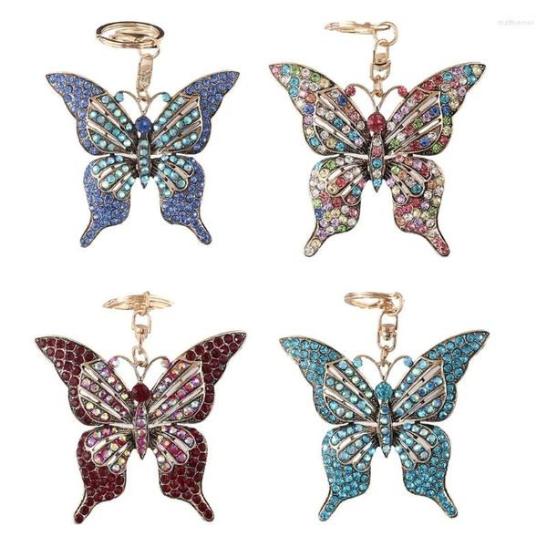 Keychains Moda Crystal Butterfly Keychain Metal Animal Insect Keyring for Women Girls