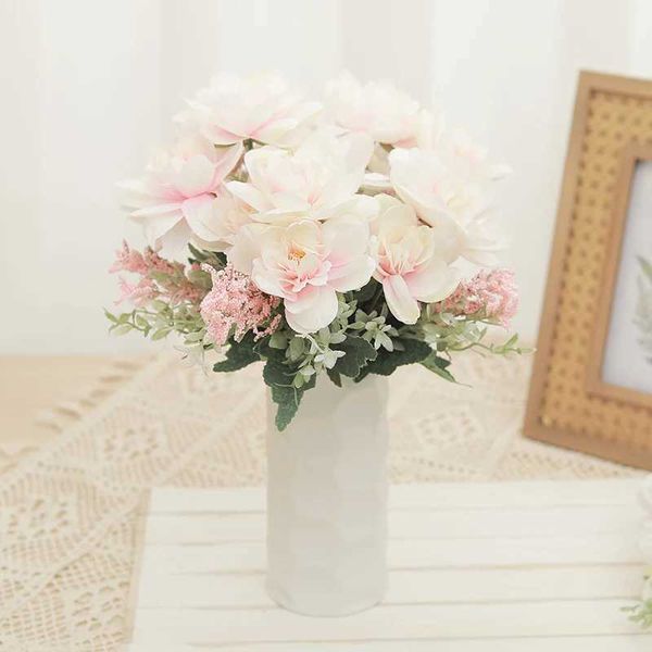 Flores secas Flores artificiais Orquídea seda de alta qualidade Bouquet de luxo rosa Fake Flowers Arranjo Home Wedding Room Diy Decoration