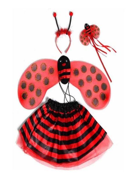 Kids Fairy Ladybug Bienenflügel Kostüm Set Kosplay Flügel Tutu Rock Stirnband Girl Boy Event Weihnachtsfeier PE1209194