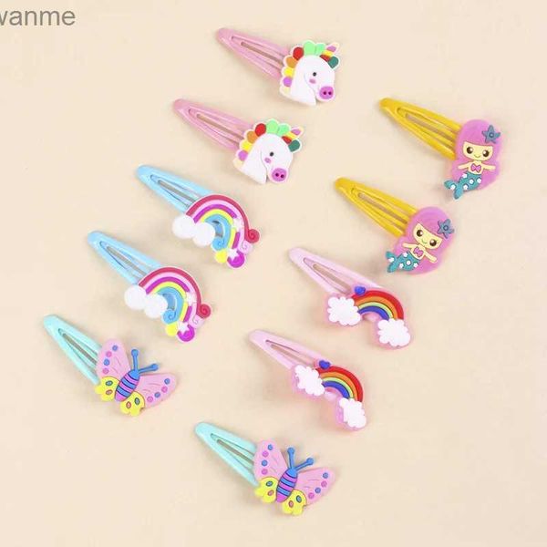 Accessori per capelli 10 clip per capelli graziosi per bambini carini a farfalla sirena arcobaleno in stile goccia per bambini wx