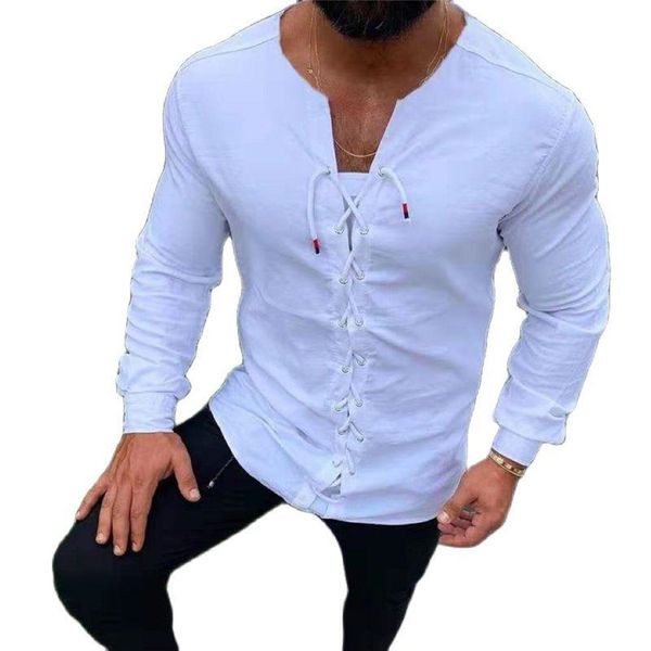 Camicie casual maschile da uomo camicia a maniche lunghe Maglie a maniche lunghe Abbigliamento Summer Top Pallover Busa Busas Busas White Bandage 243B