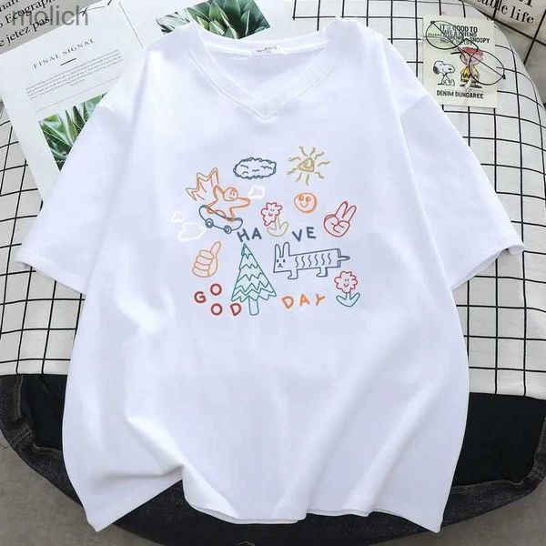 Frauen T-Shirt Plus Size 6xl 150 kg Womens Cartoon T-Shirt Kurzärmeled V-Ausschnitt Womens Street Kleidung Großes T-Shirt Damen Kawaii T-Shirtwx