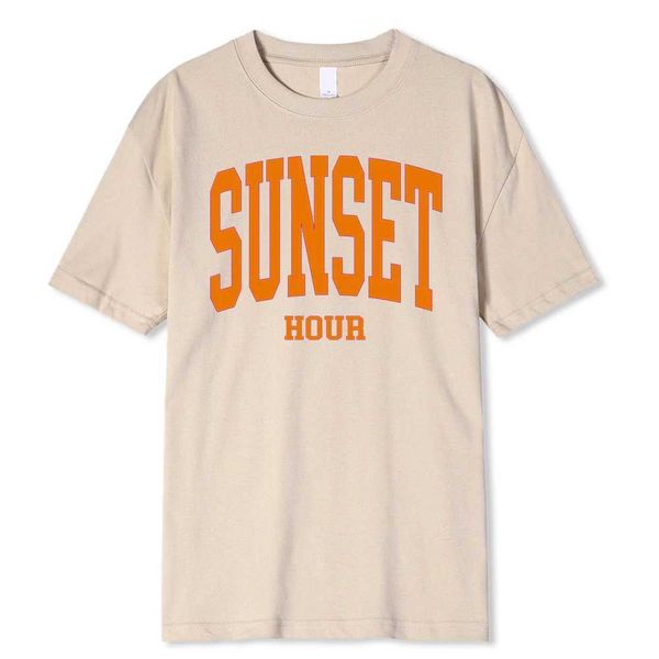T-shirt maschile Sunset Hour Orange Simple Art Word Stampa Uomini Fashion Ox Clothes Strt Thirt Short Shves H240429